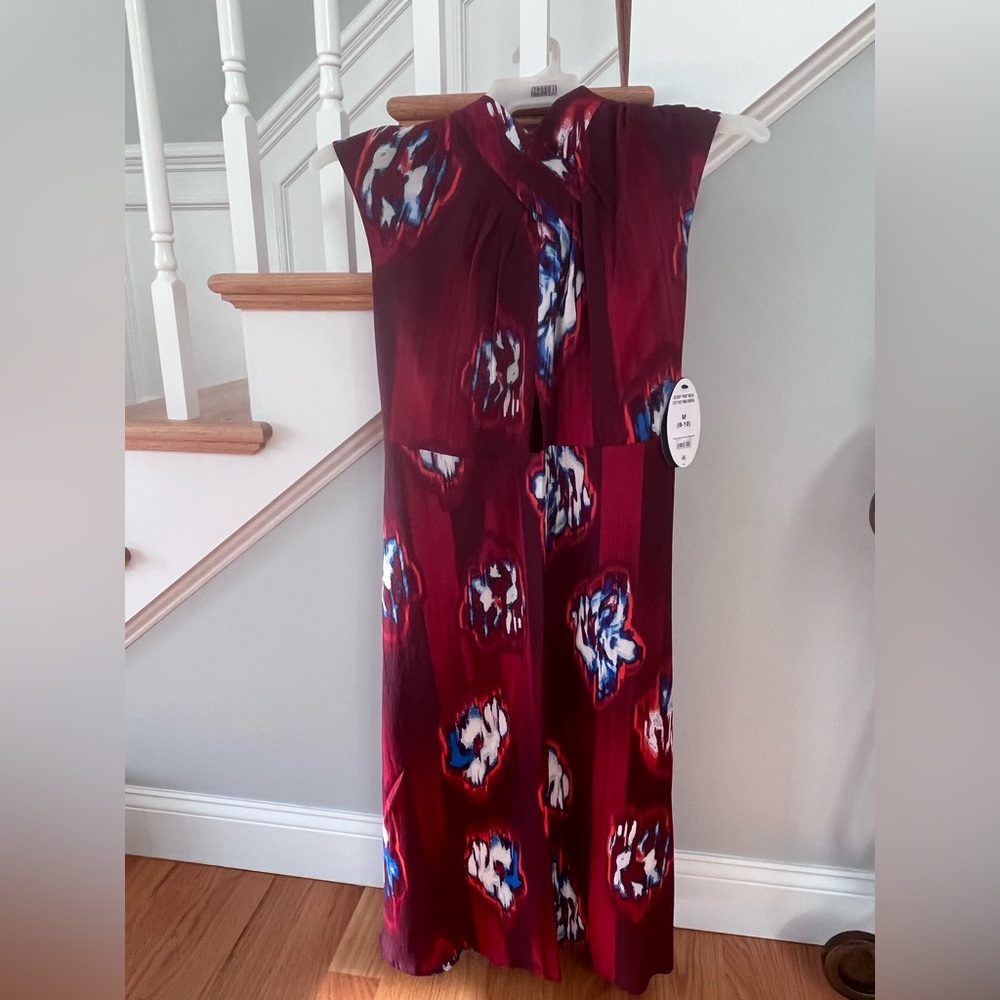 Red Floral Cut out Midi Dress
